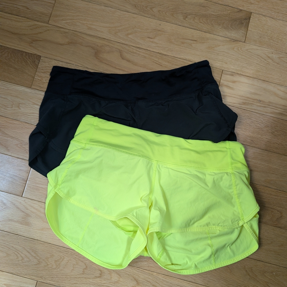Lululemon Speed Up Shorts X 2 Lot Neon Yellow Women's Black Micro Shorts Y2k 6